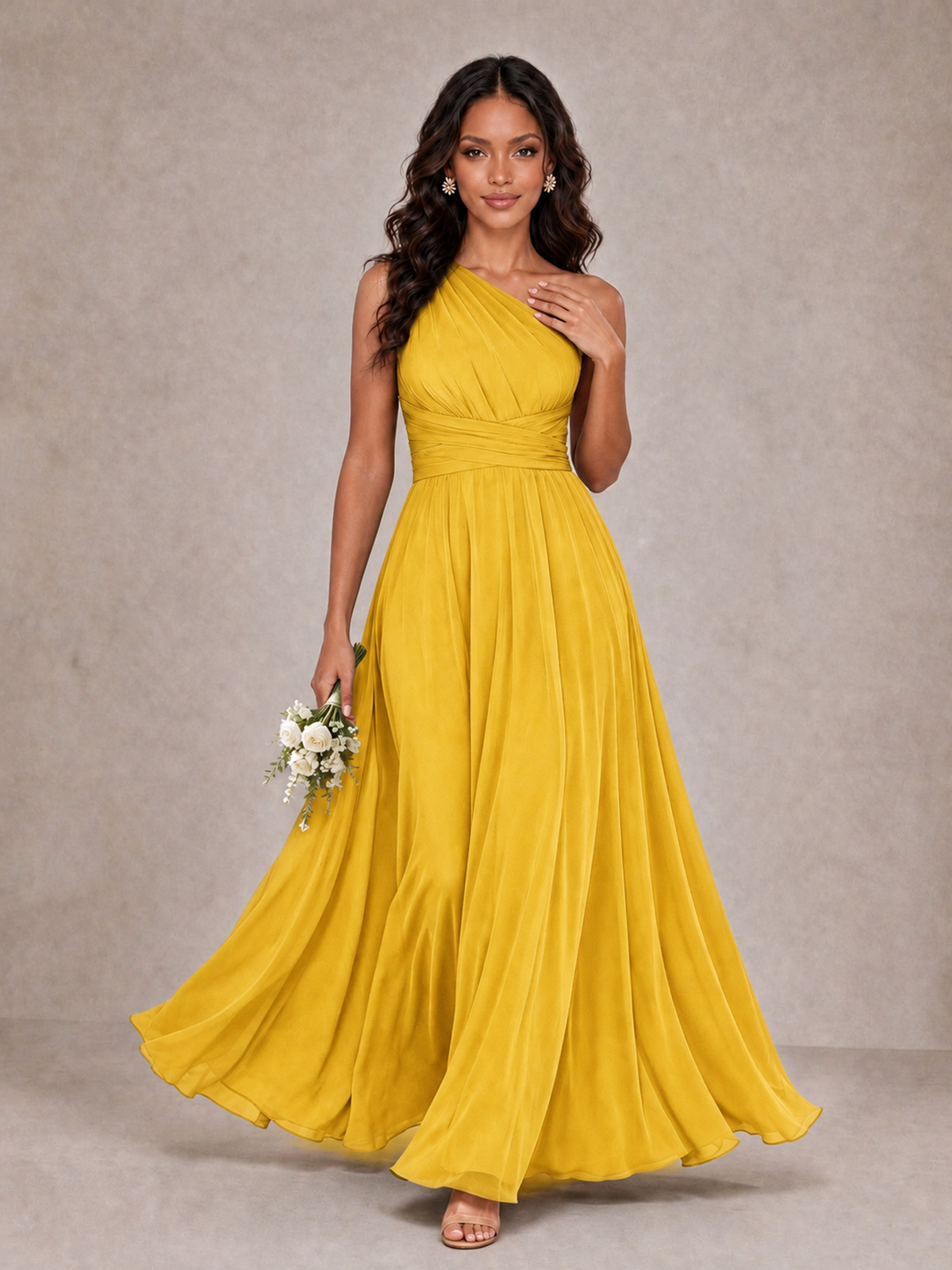 BOLODOO Mustard Yellow One-Shoulder A-Line Bridesmaid Dress - Mustard Yellow - Mustard Yellow_1