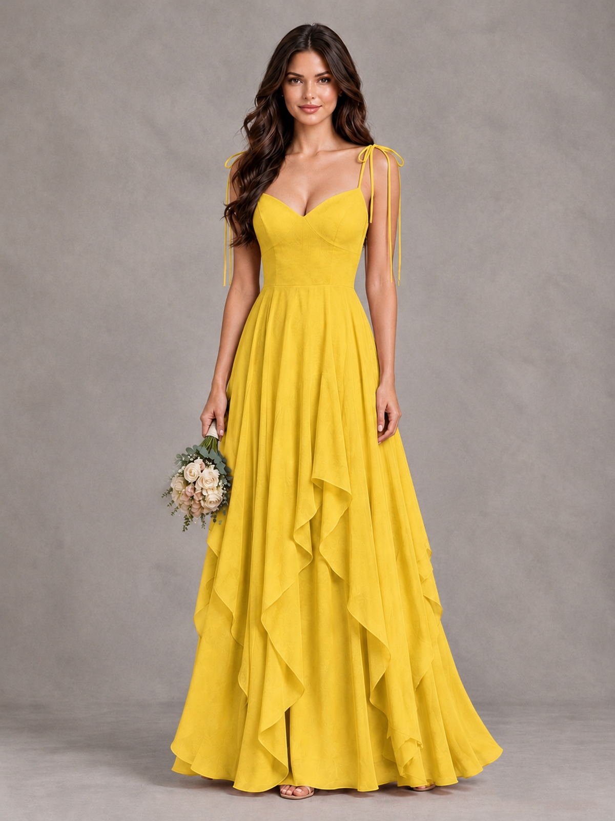 BOLODOO Mustard Yellow Tie-Strap Ruffle A-Line Bridesmaid Dress - Mustard Yellow - Mustard Yellow_1