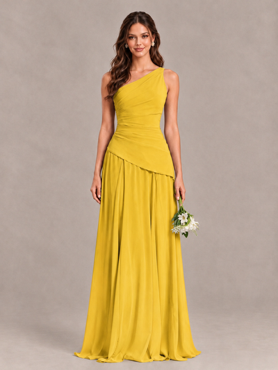 BOLODOO Mustard Yellow One-Shoulder Lace-Up Back Bridesmaid Dress - Mustard Yellow - Mustard Yellow_1