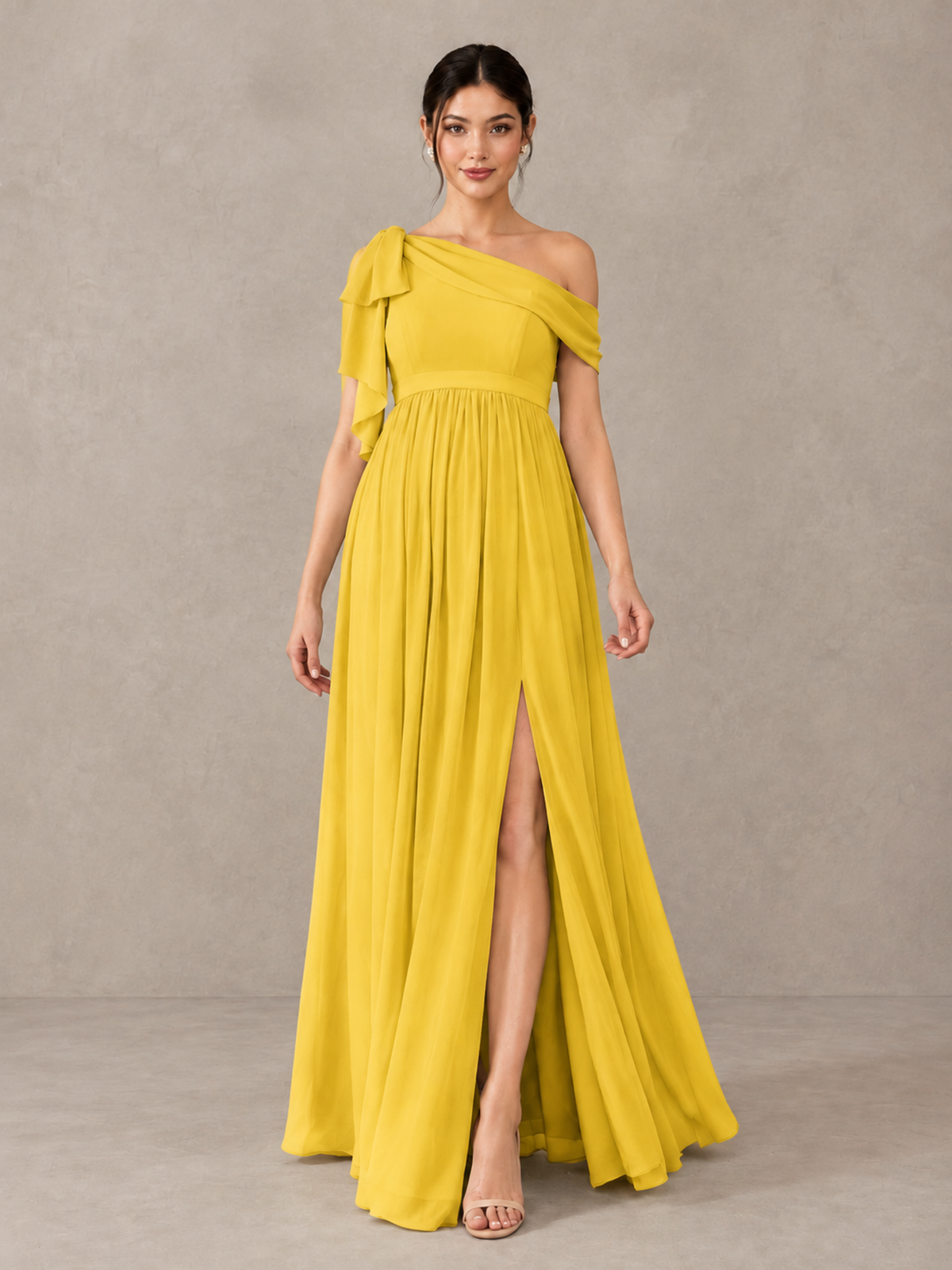 BOLODOO Mustard Yellow One-Shoulder Maternity Bridesmaid Dress with Slit - Mustard Yellow - Mustard_Yellow_2