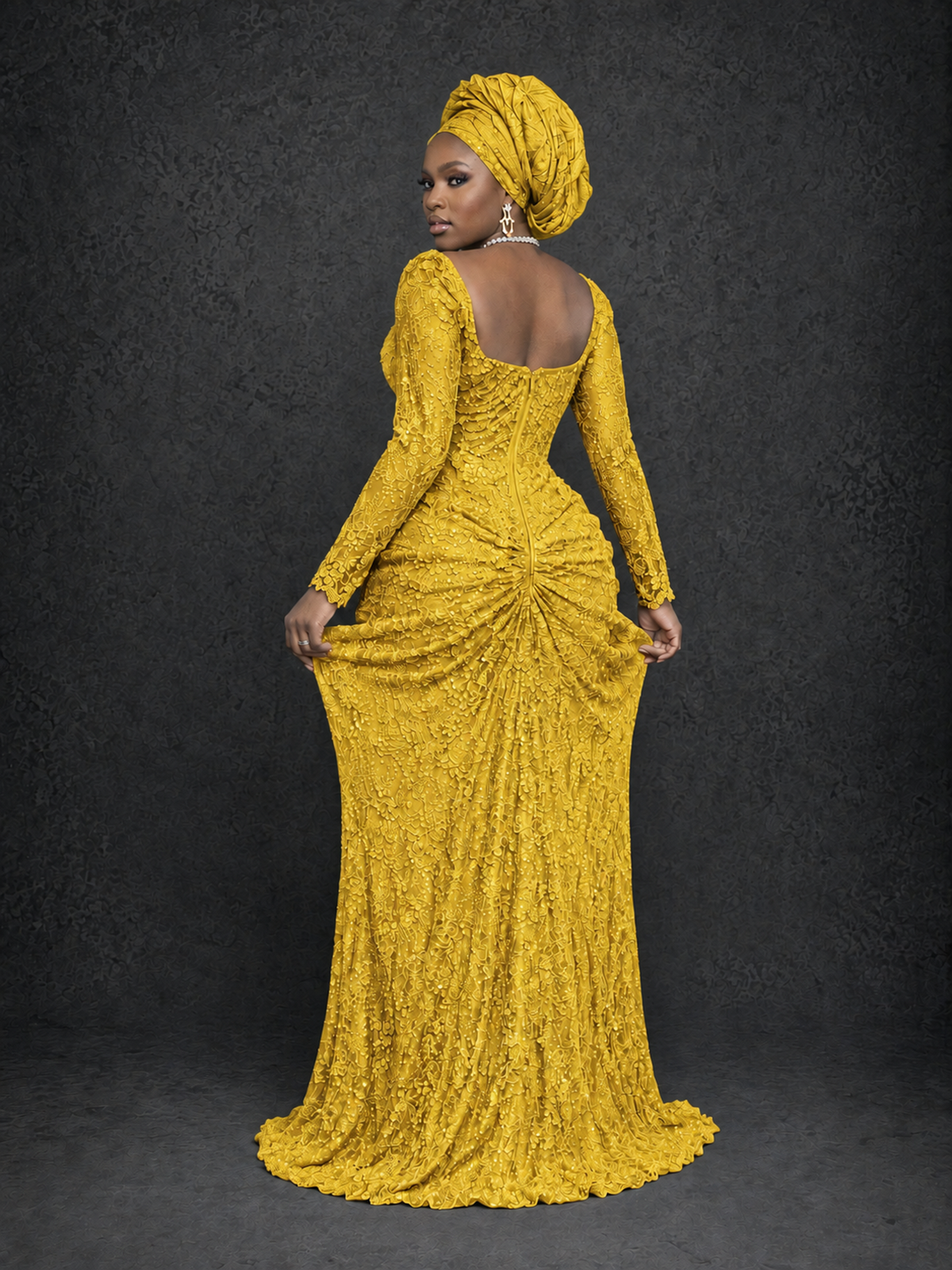 BOLODOO Mustard Yellow Beaded Lace Long Sleeve Mermaid Gown Sweetheart | Mother of the Bride - Mustard Yellow - Mustard Yellow_2