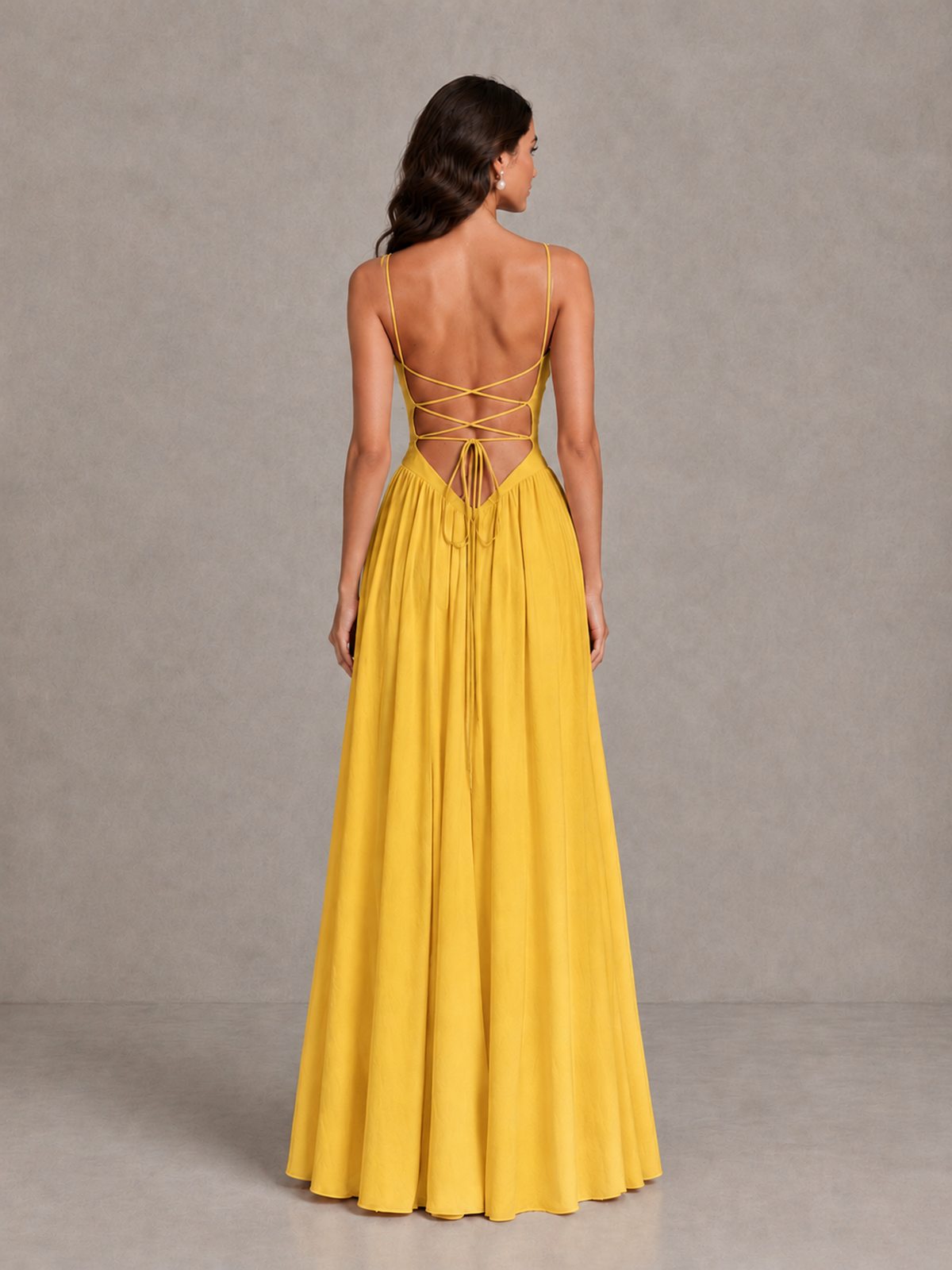 BOLODOO Mustard Yellow Lace-Up Back A-Line Bridesmaid Dress - Mustard Yellow - Mustard Yellow_2