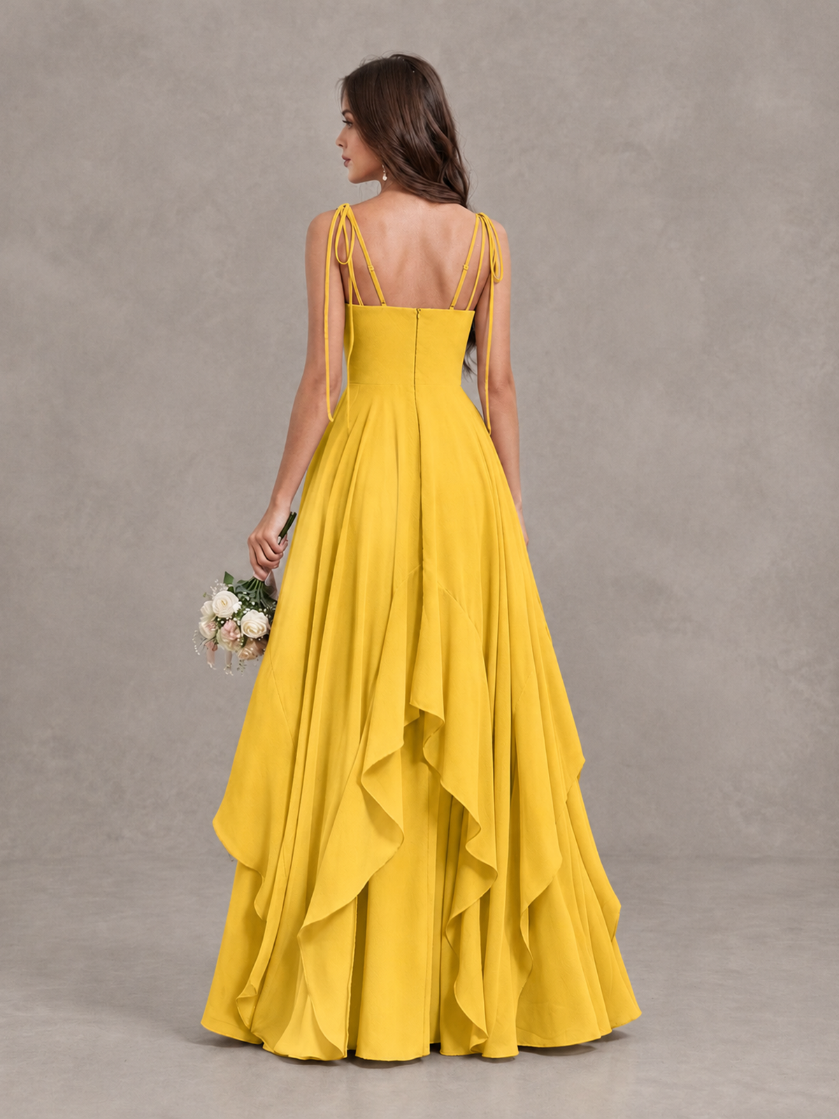 BOLODOO Mustard Yellow Tie-Strap Ruffle A-Line Bridesmaid Dress - Mustard Yellow - Mustard Yellow_2