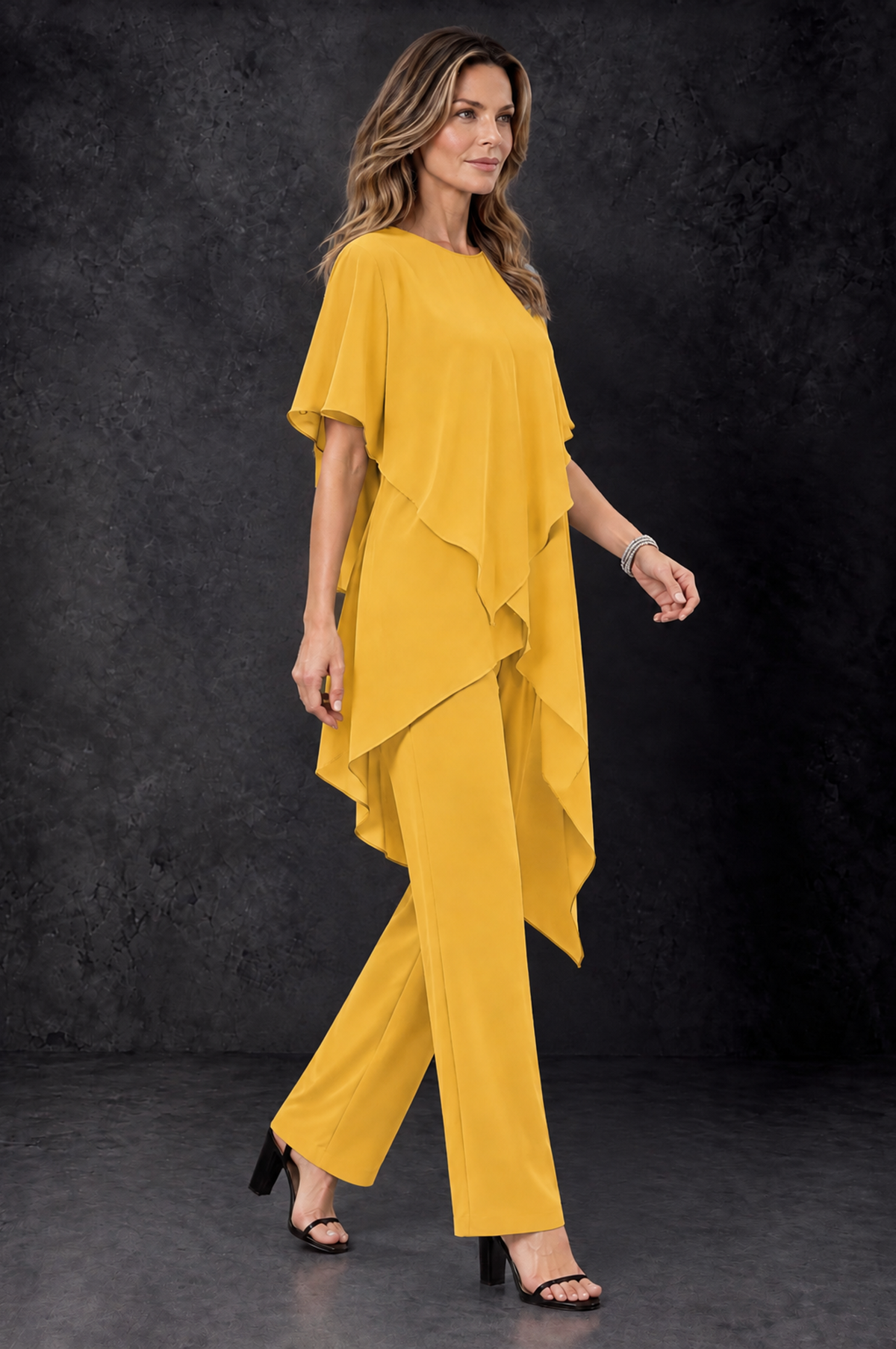 BOLODOO Mustard Yellow Chiffon Two Piece Mother of the Bride Pant Suit - Mustard Yellow - Mustard_Yellow_2