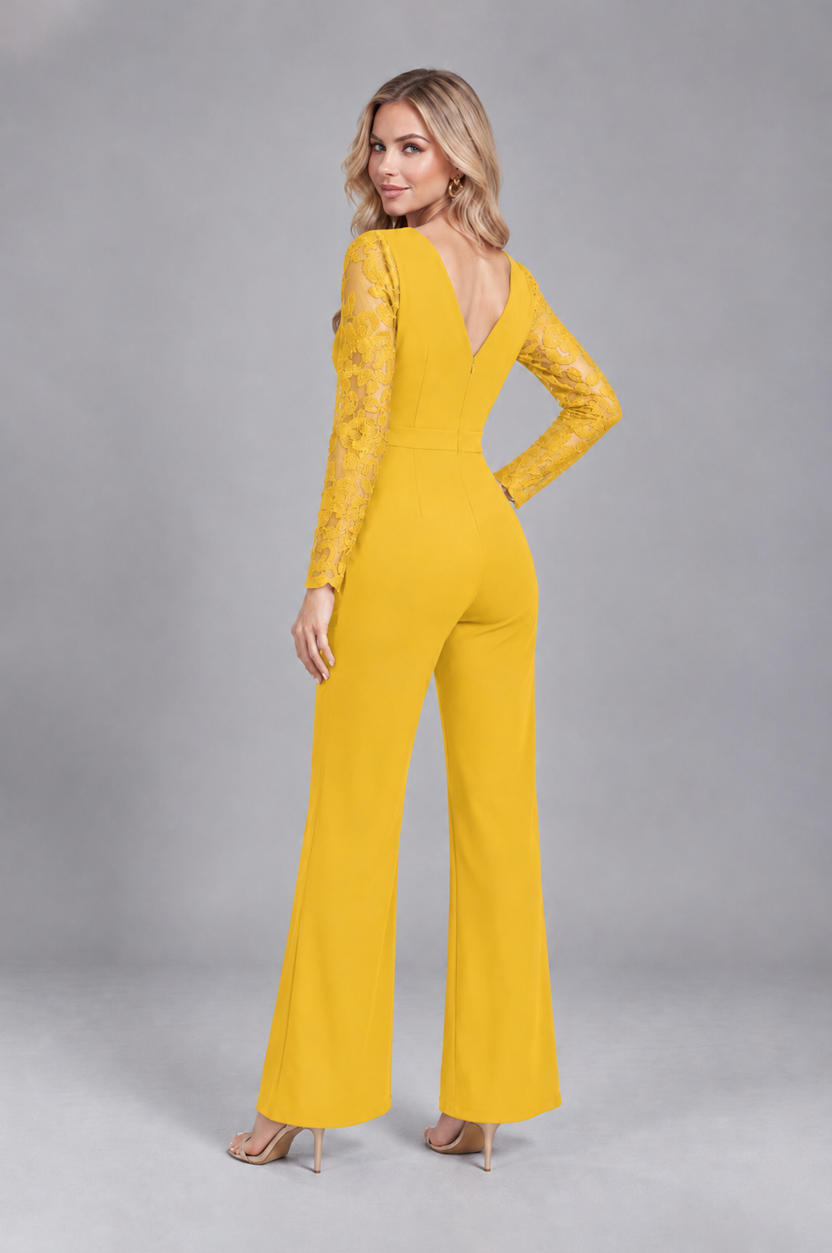 BOLODOO Mustard Yellow Lace Long-Sleeve V-Neck Mother Pant Suit - Mustard Yellow - Mustard Yellow_2