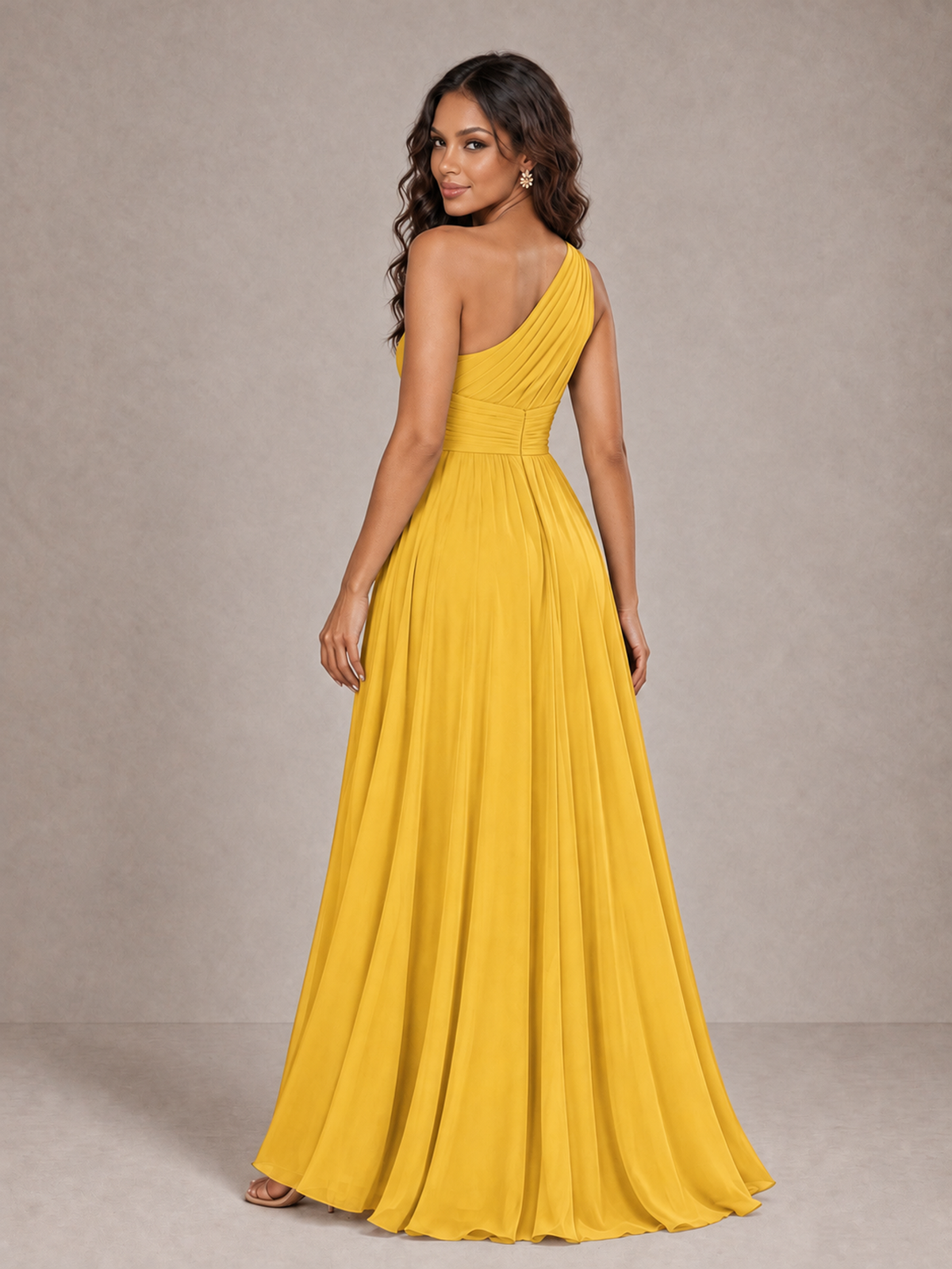 BOLODOO Mustard Yellow One-Shoulder A-Line Bridesmaid Dress - Mustard Yellow - Mustard Yellow_2