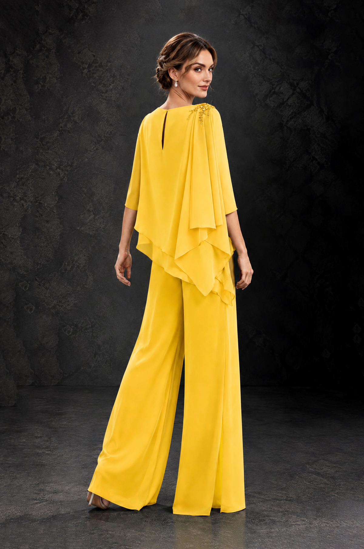 BOLODOO Mustard Yellow Layered Wide-Leg Mother of the Bride Pant Suit - Mustard Yellow - Mustard Yellow_2