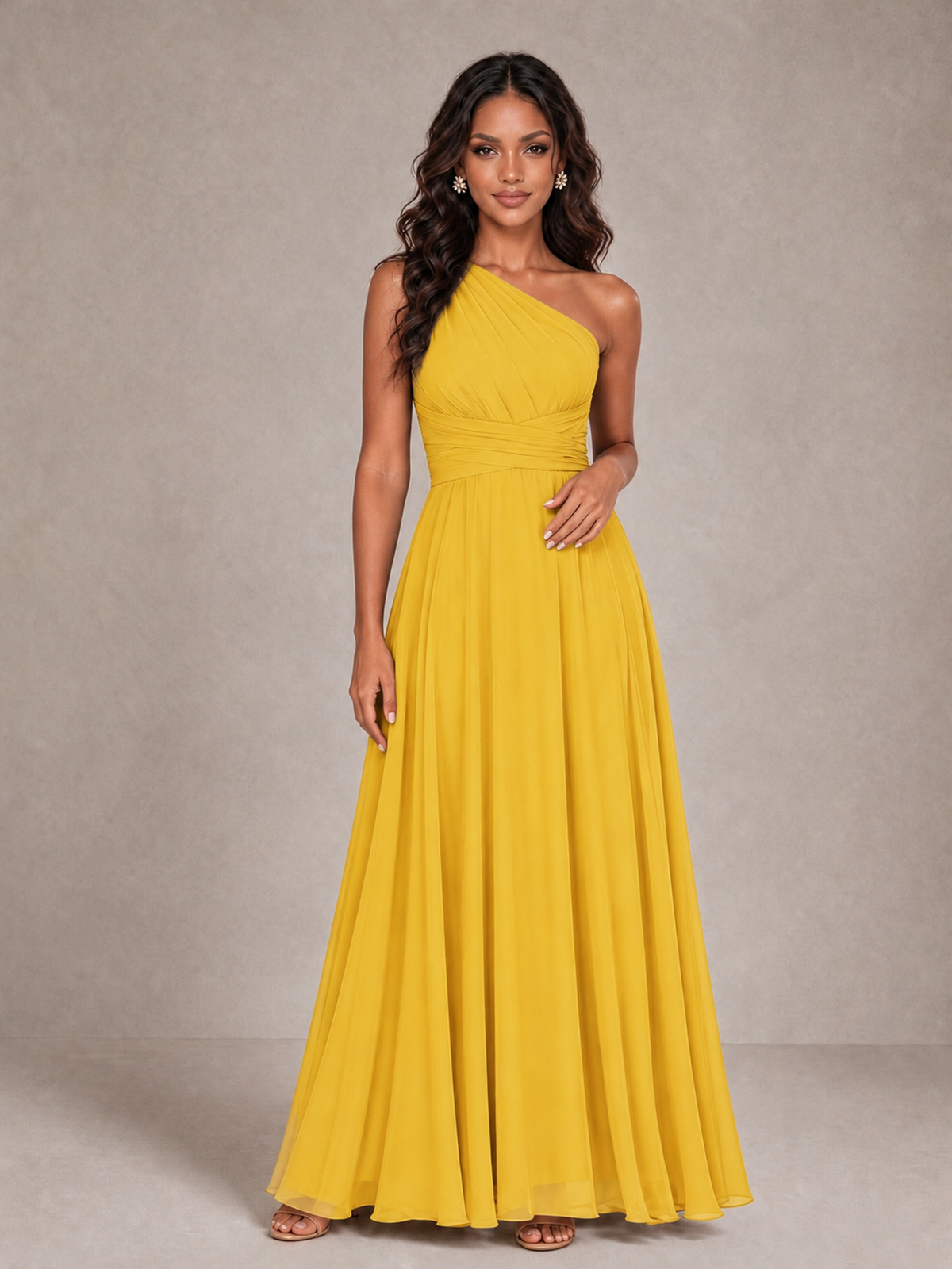 BOLODOO Mustard Yellow One-Shoulder A-Line Bridesmaid Dress - Mustard Yellow - Mustard Yellow_3