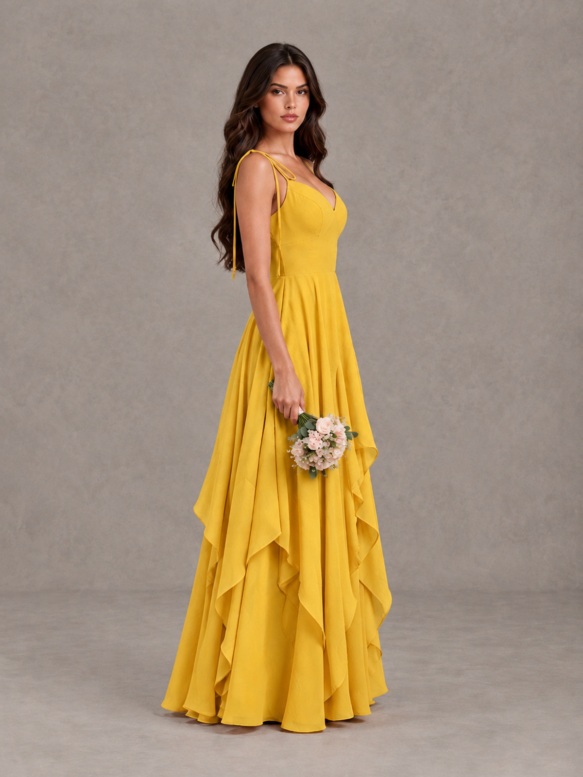 BOLODOO Mustard Yellow Tie-Strap Ruffle A-Line Bridesmaid Dress - Mustard Yellow - Mustard Yellow_3