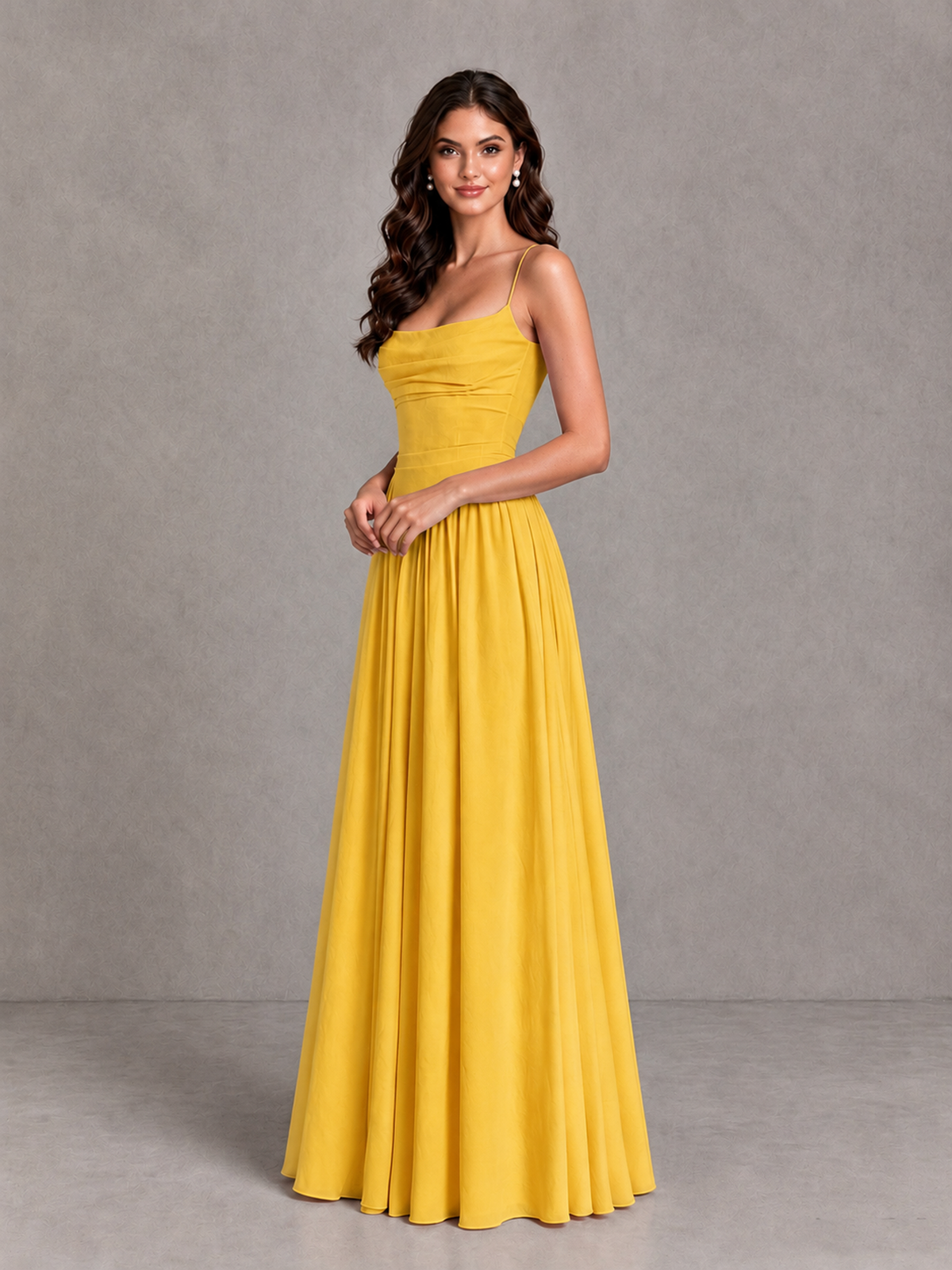 BOLODOO Mustard Yellow Lace-Up Back A-Line Bridesmaid Dress - Mustard Yellow - Mustard Yellow_3