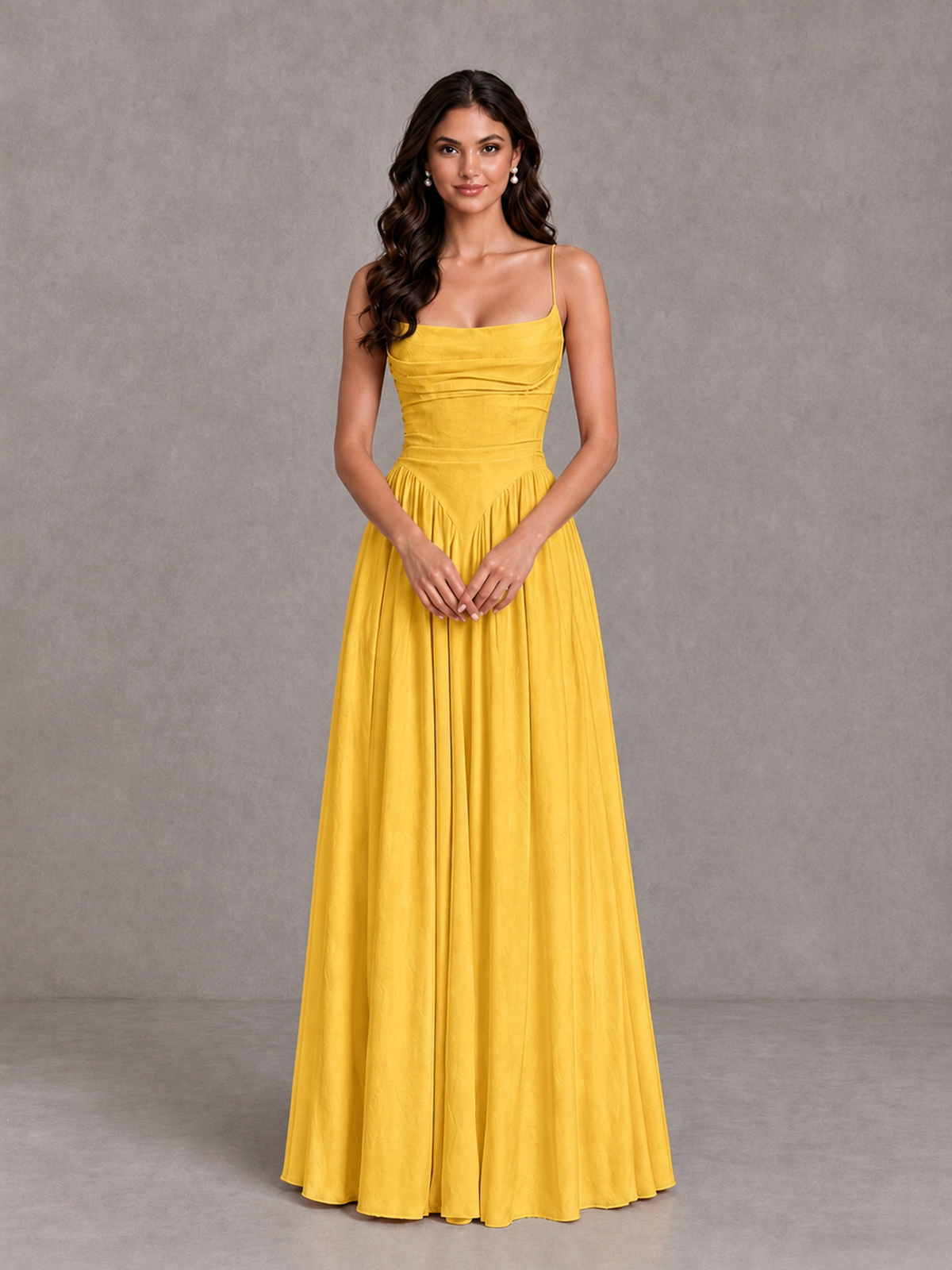 BOLODOO Mustard Yellow Lace-Up Back A-Line Bridesmaid Dress - Mustard Yellow - Mustard Yellow_4