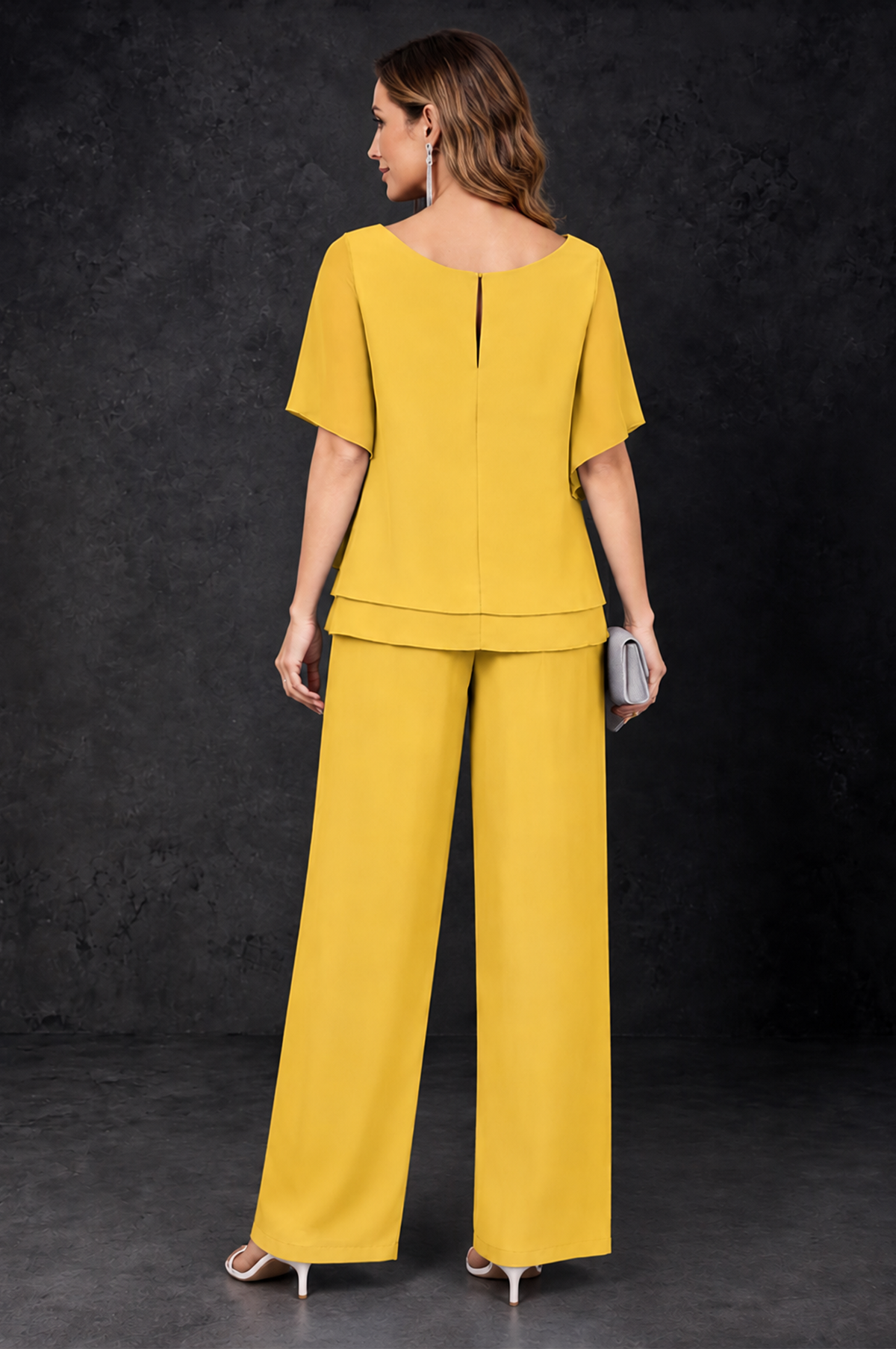 BOLODOO Mustard Yellow Layered Chiffon-Look Mother of the Bride Pantsuit - Mustard Yellow - Mustard_Yellow_4