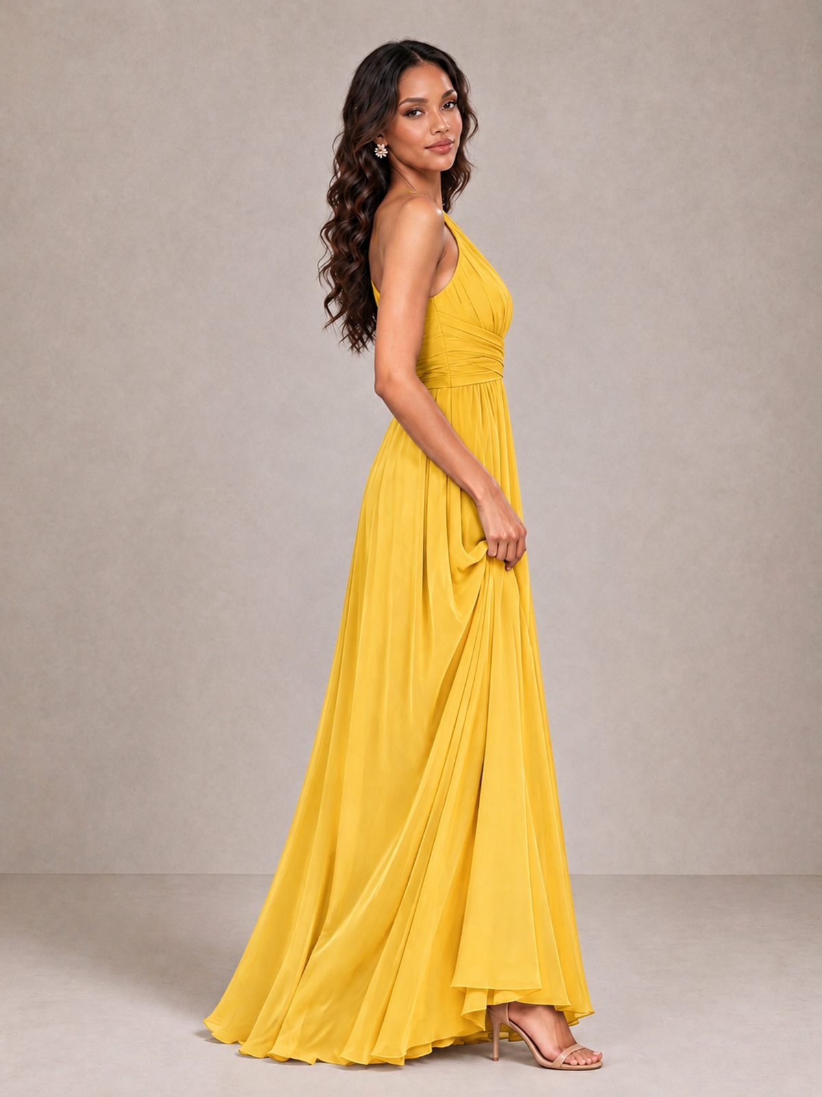BOLODOO Mustard Yellow One-Shoulder A-Line Bridesmaid Dress - Mustard Yellow - Mustard Yellow_4