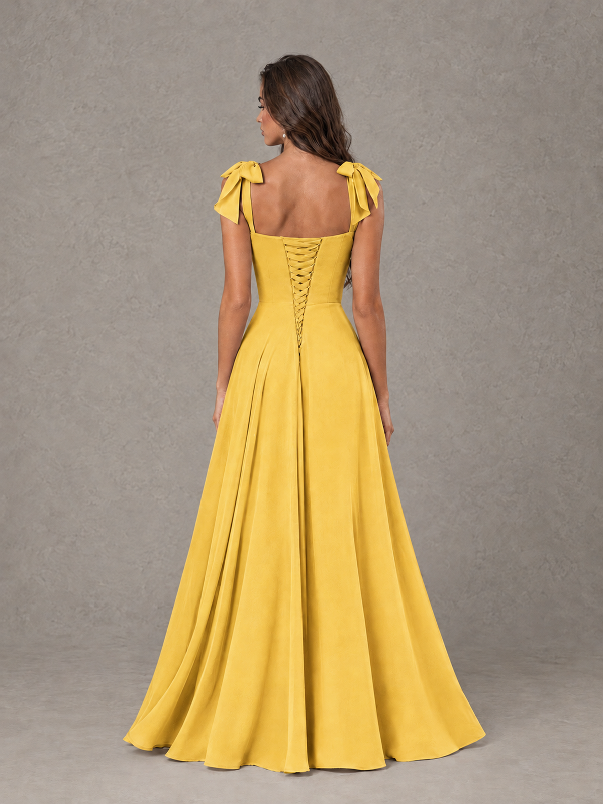 BOLODOO Mustard Yellow Bow-Strap Bridesmaid Dress with Ruffle Slit - Mustard Yellow - Mustard Yellow (2)
