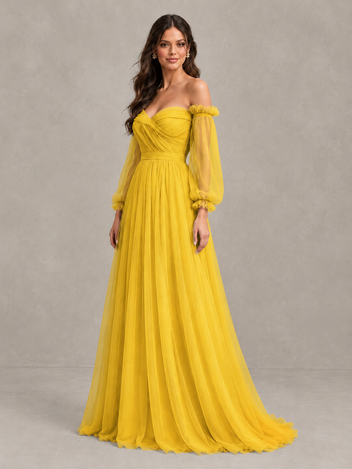 BOLODOO Mustard Yellow Off-the-Shoulder Long Sleeve A-Line Bridesmaid Dress - Mustard Yellow - Mustard Yellow (3)