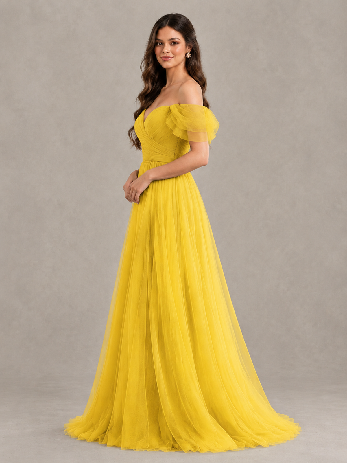 BOLODOO Mustard Yellow Off-the-Shoulder Ruffle Sleeve A-Line Bridesmaid Dress - Mustard Yellow - Mustard Yellow (3)