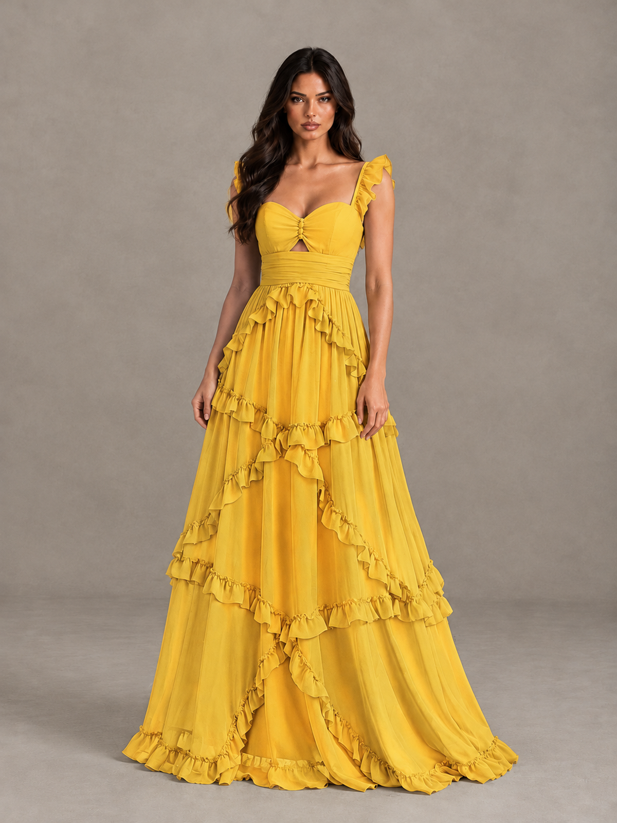 BOLODOO Mustard Yellow Ruffle A-Line Prom Dress with Open Back - Mustard Yellow - Mustard Yellow (4)