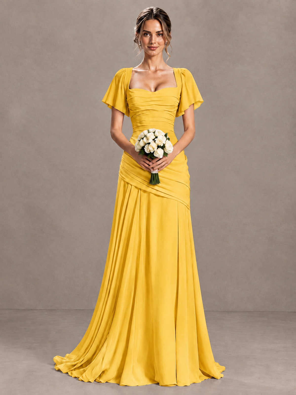 BOLODOO Mustard Yellow Flutter Sleeve Lace-Up Back Maxi Dress - Mustard Yellow - Mustard Yellow (4)