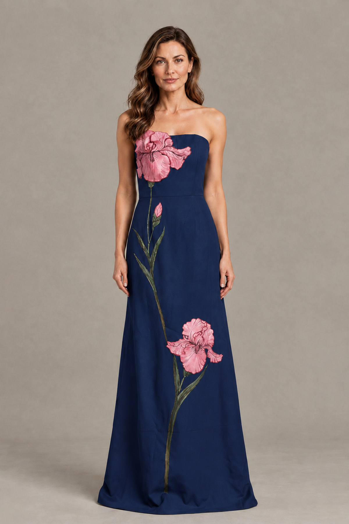BOLODOO Navy Blue Strapless Floral Mother of the Bride Gown - Navy Blue - Navy Blue_01