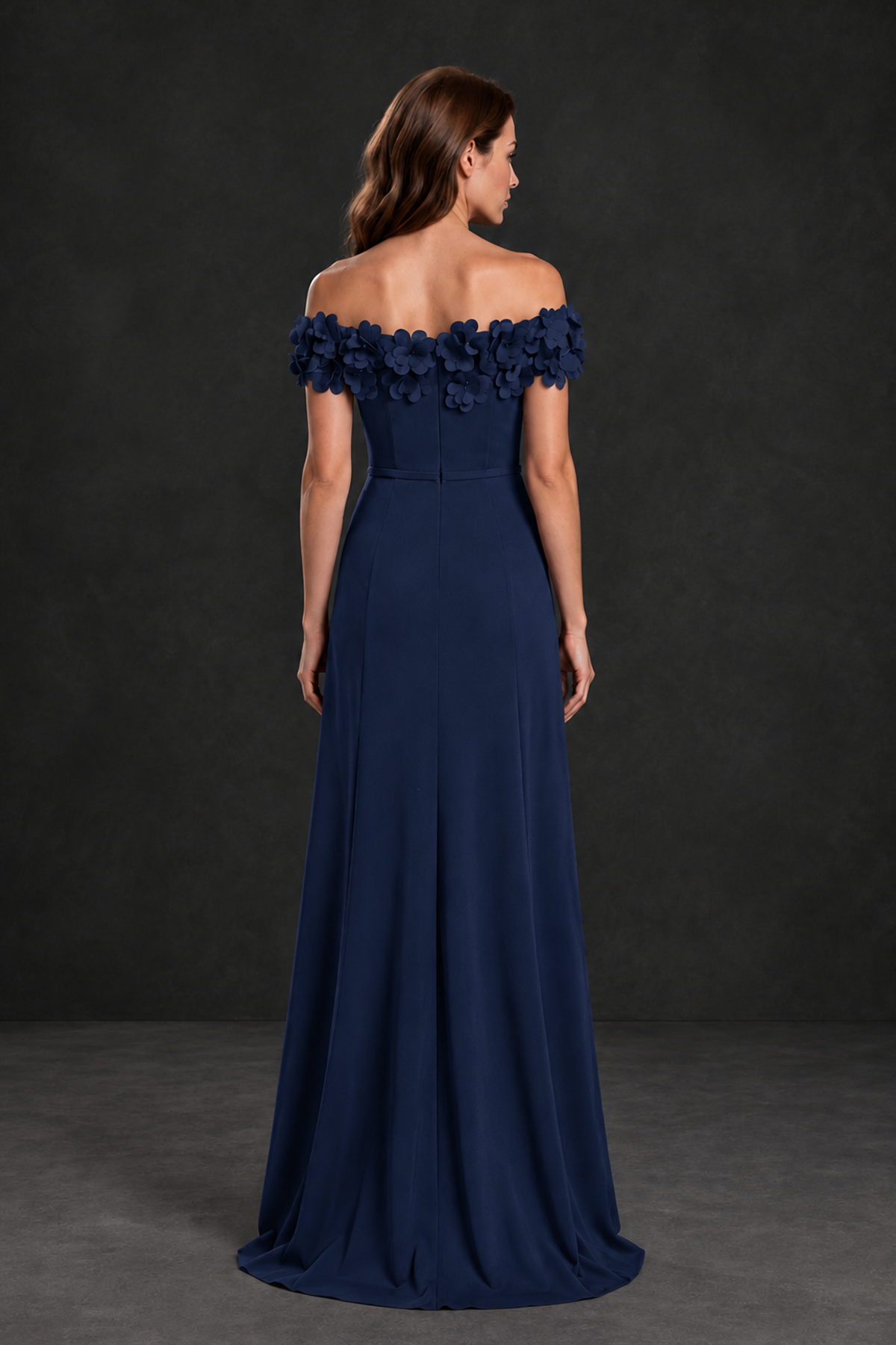 BOLODOO Navy Blue Off-the-Shoulder Mother of the Bride Dress with Floral Appliques - Navy Blue - Navy Blue_02