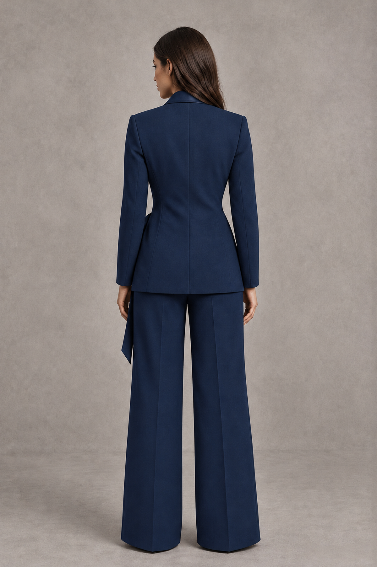 BOLODOO Navy Blue Tie-Waist Blazer & Wide-Leg Pantsuit - Navy Blue - Navy Blue_02