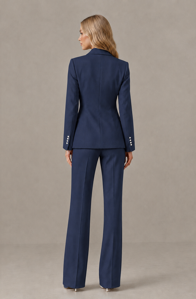 BOLODOO Navy Blue Women's Three-Piece Pantsuit with Blazer & Vest - Navy Blue - Navy Blue_02