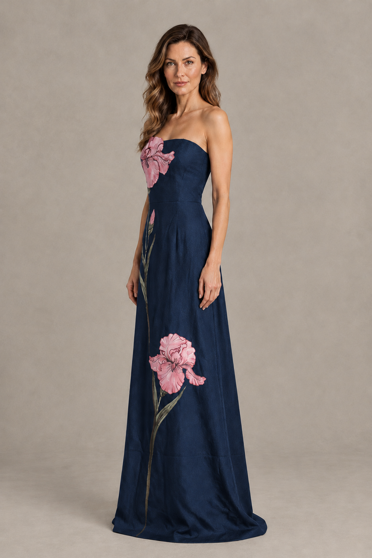 BOLODOO Navy Blue Strapless Floral Mother of the Bride Gown - Navy Blue - Navy Blue_03