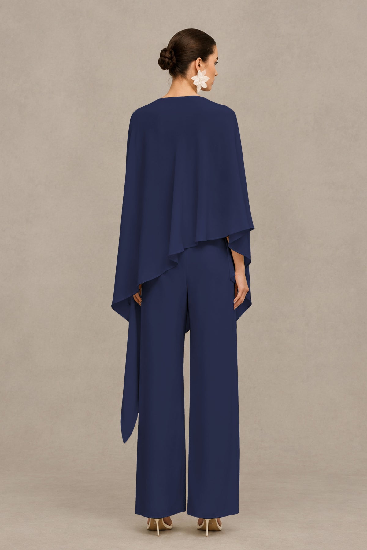 BOLODOO Navy Blue Cape Sleeve Wide-Leg Formal Pantsuit - Navy Blue - Navy Blue_04