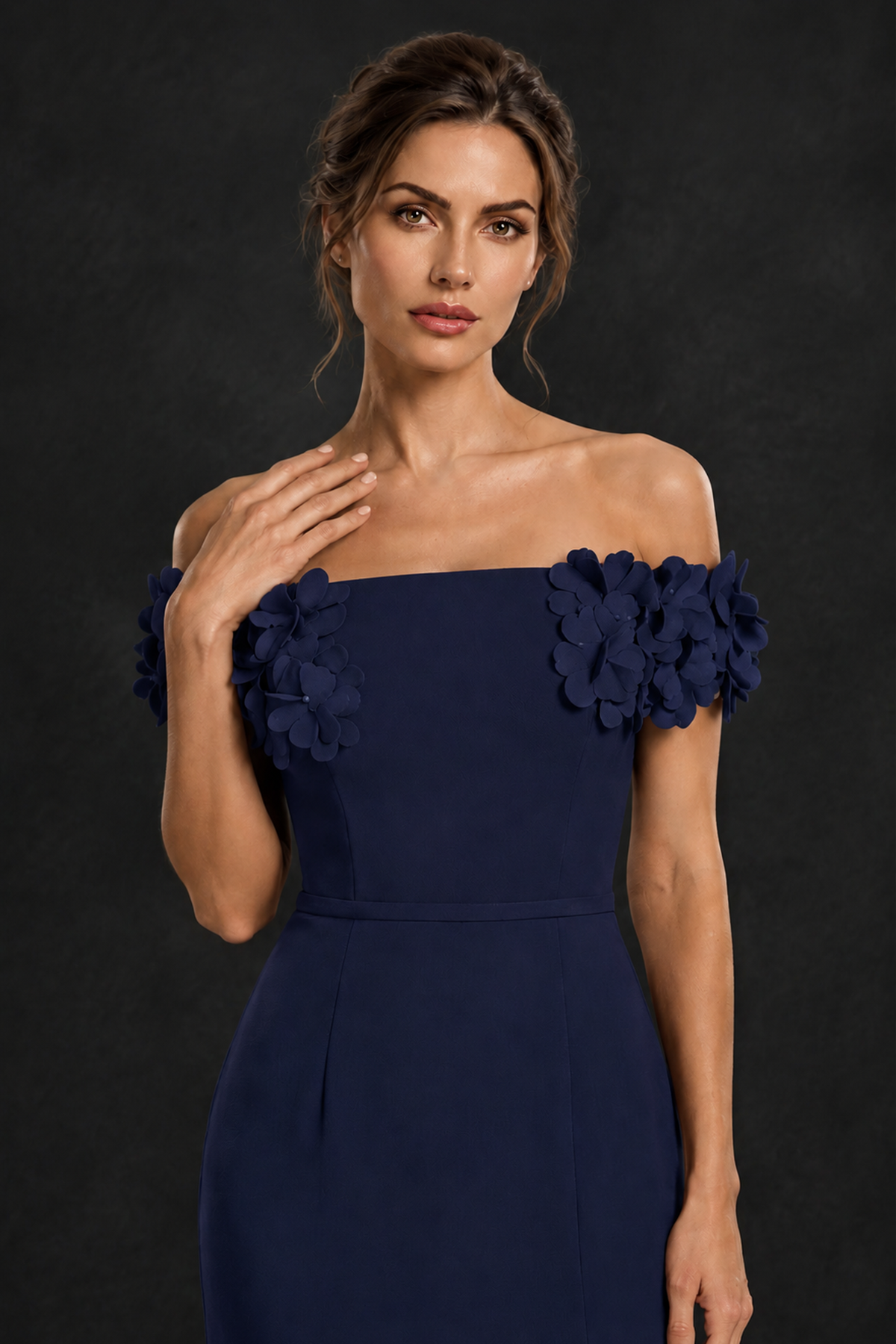 BOLODOO Navy Blue Off-the-Shoulder Mother of the Bride Dress with Floral Appliques - Navy Blue - Navy Blue_04