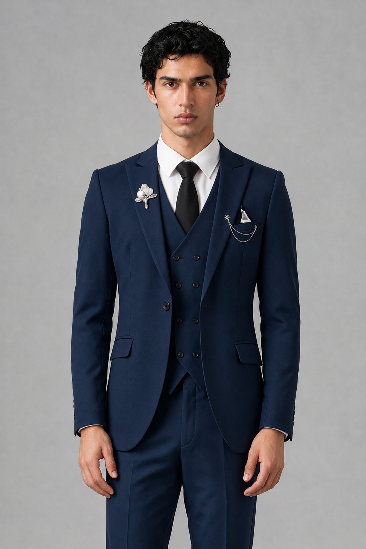 Bolodoo Men's Navy Blue 2-Piece Suit – Notch Lapel Jacket & Trousers - Navy Blue - Navy_Blue_1