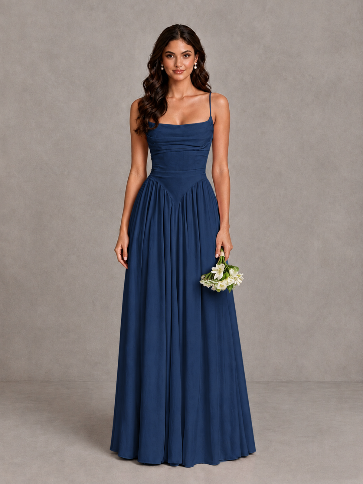 BOLODOO Navy Blue Lace-Up Back A-Line Bridesmaid Dress - Navy Blue - Navy Blue_1