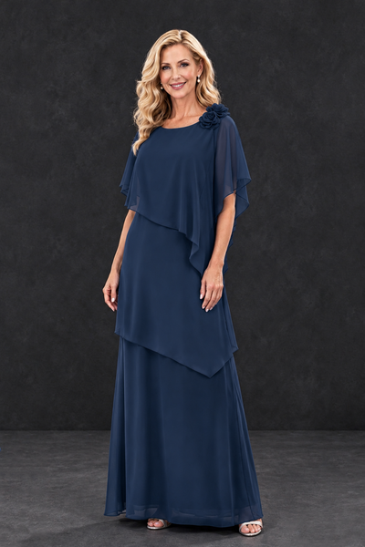 BOLODOO Navy Blue Tiered Flutter Sleeve Mother of the Bride Maxi Dress - Navy Blue - Navy Blue_1