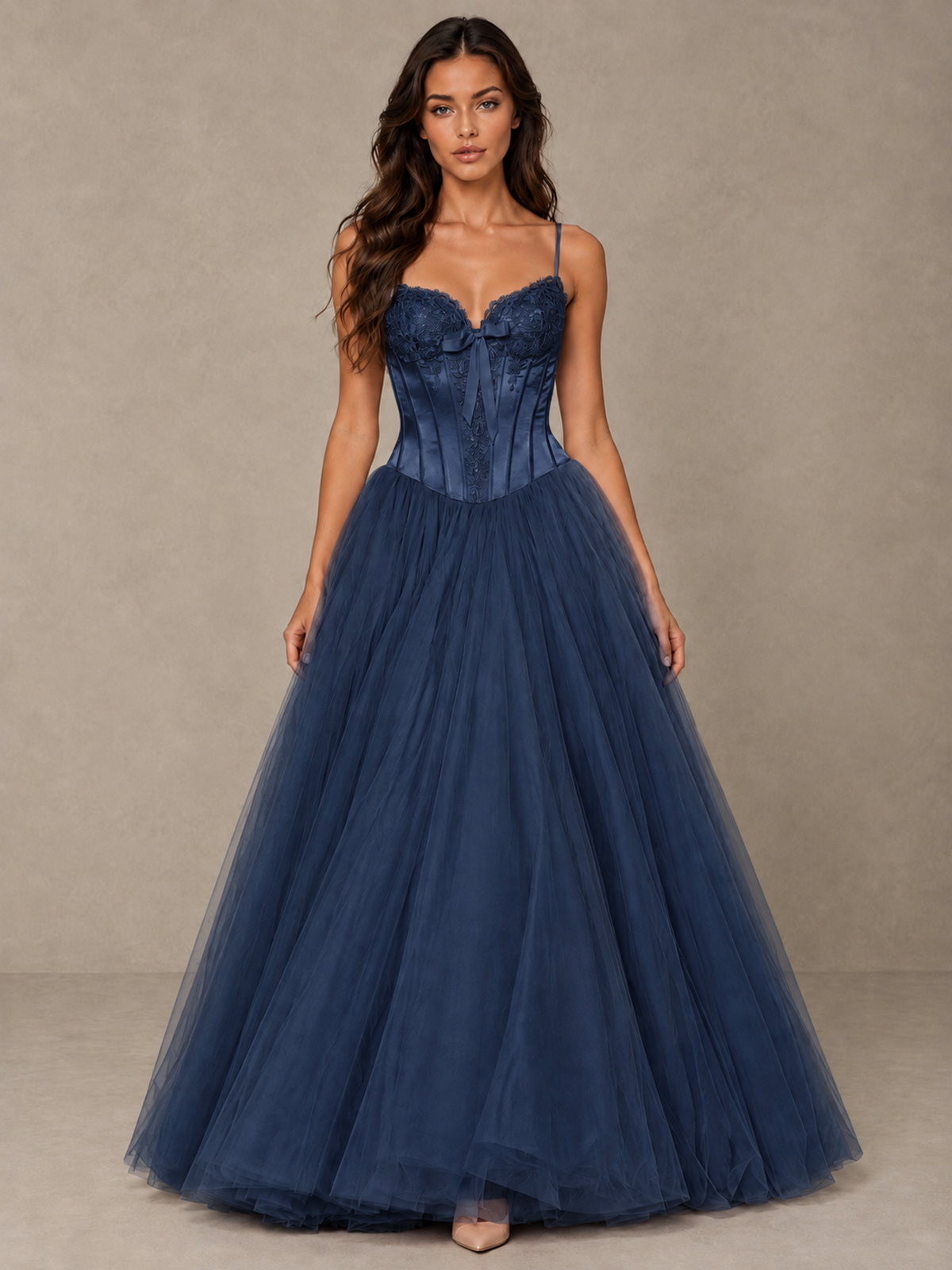 BOLODOO Navy Blue Corset Tulle Prom Dress with Spaghetti Straps - Navy Blue - Navy_Blue_1
