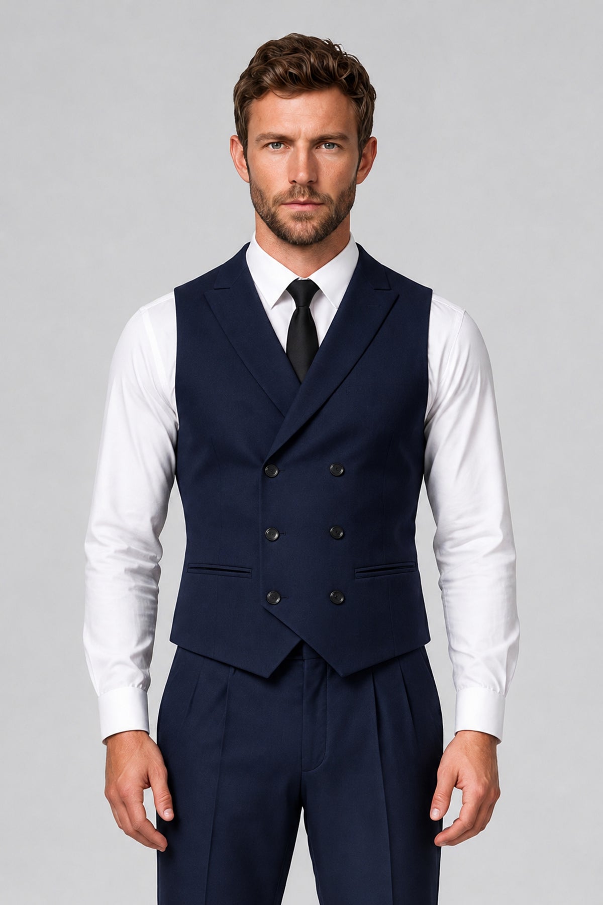 Bolodoo Men's Navy Blue Double-Breasted Vest and Pants 2-Piece Suit - Navy Blue - Navy Blue_1