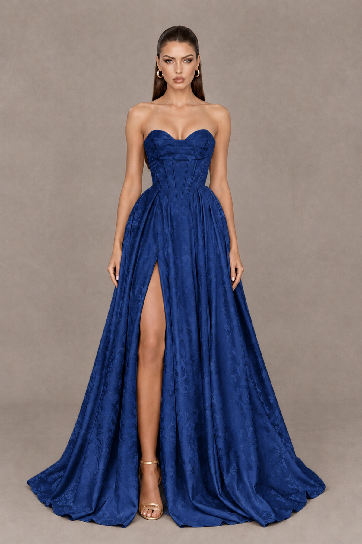 BOLODOO Navy Blue Strapless Sweetheart Corset Prom Dress with High Slit – Lace-Up Back A-Line Evening Gown - Navy Blue - Navy Blue_1