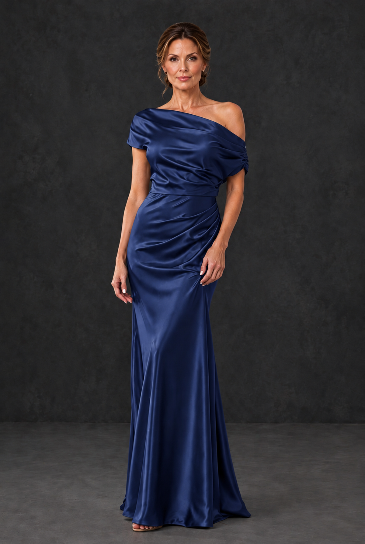 BOLODOO Navy Blue Asymmetric Ruched Mother of the Bride Dress - Navy Blue - Navy_Blue_1