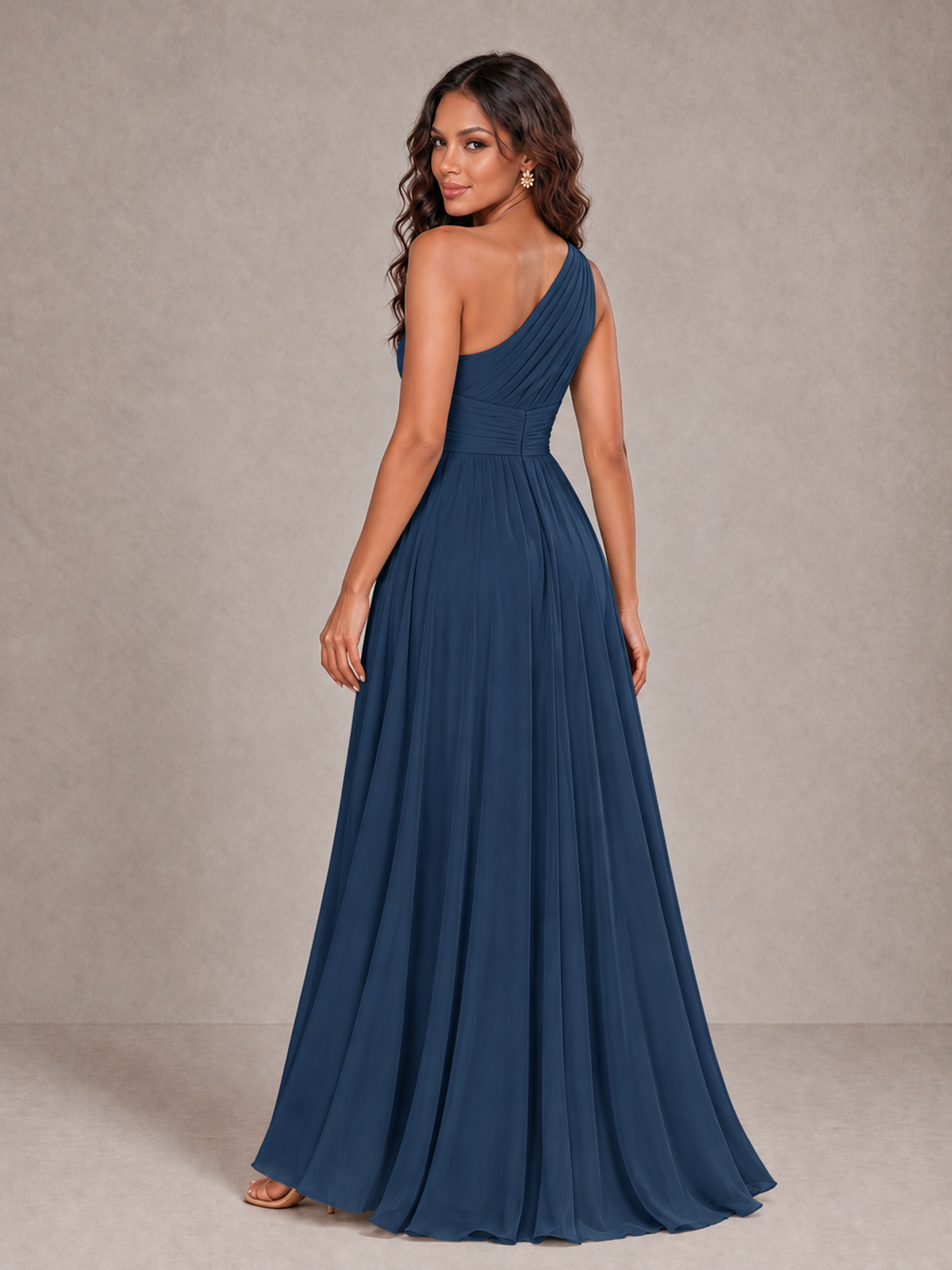 BOLODOO Navy Blue One-Shoulder A-Line Bridesmaid Dress - Navy Blue - Navy Blue_2