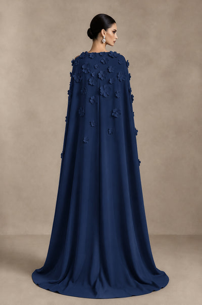 BOLODOO Navy Blue 3D Floral Applique Cape Formal Dress - Navy Blue - Navy Blue_2