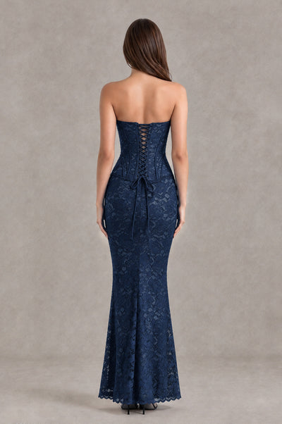 BOLODOO Navy Blue Strapless Lace Corset Wedding Guest Dress - Navy Blue - Navy Blue_2