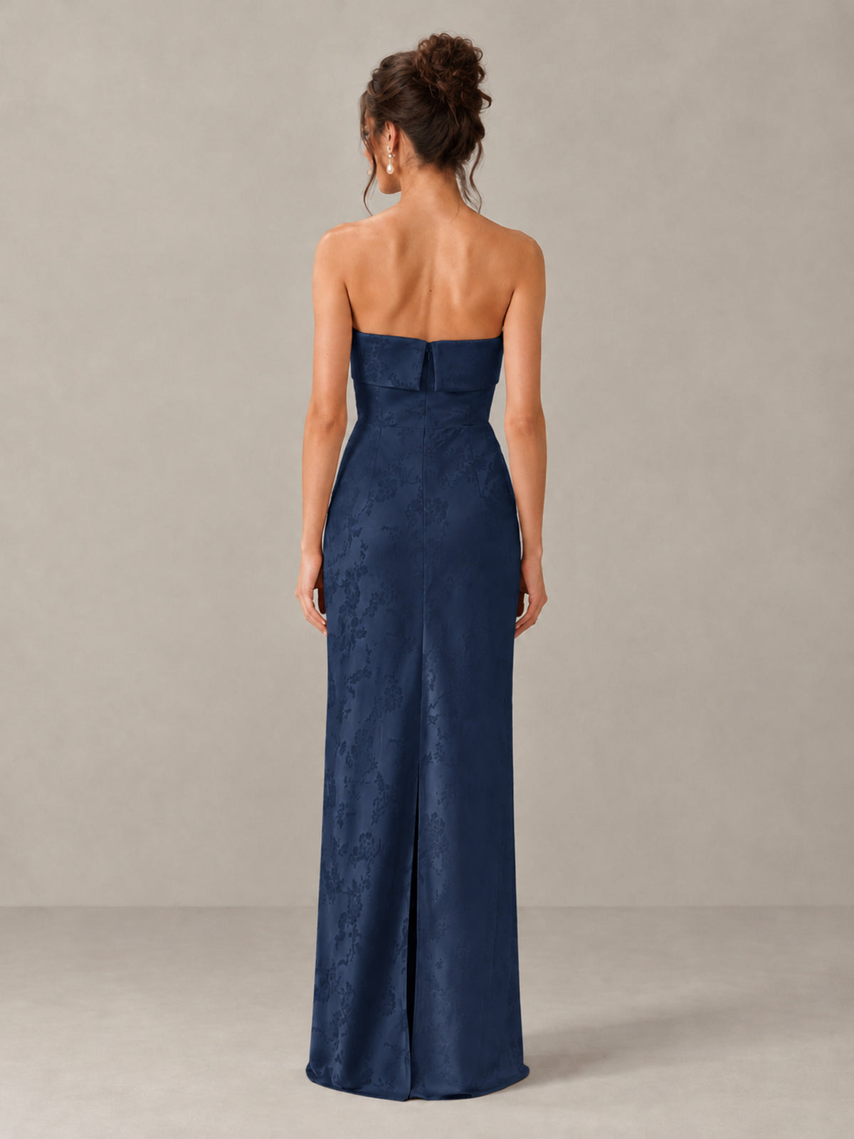 BOLODOO Navy Blue Strapless Floral Bridesmaid Dress - Navy Blue - Navy Blue_2