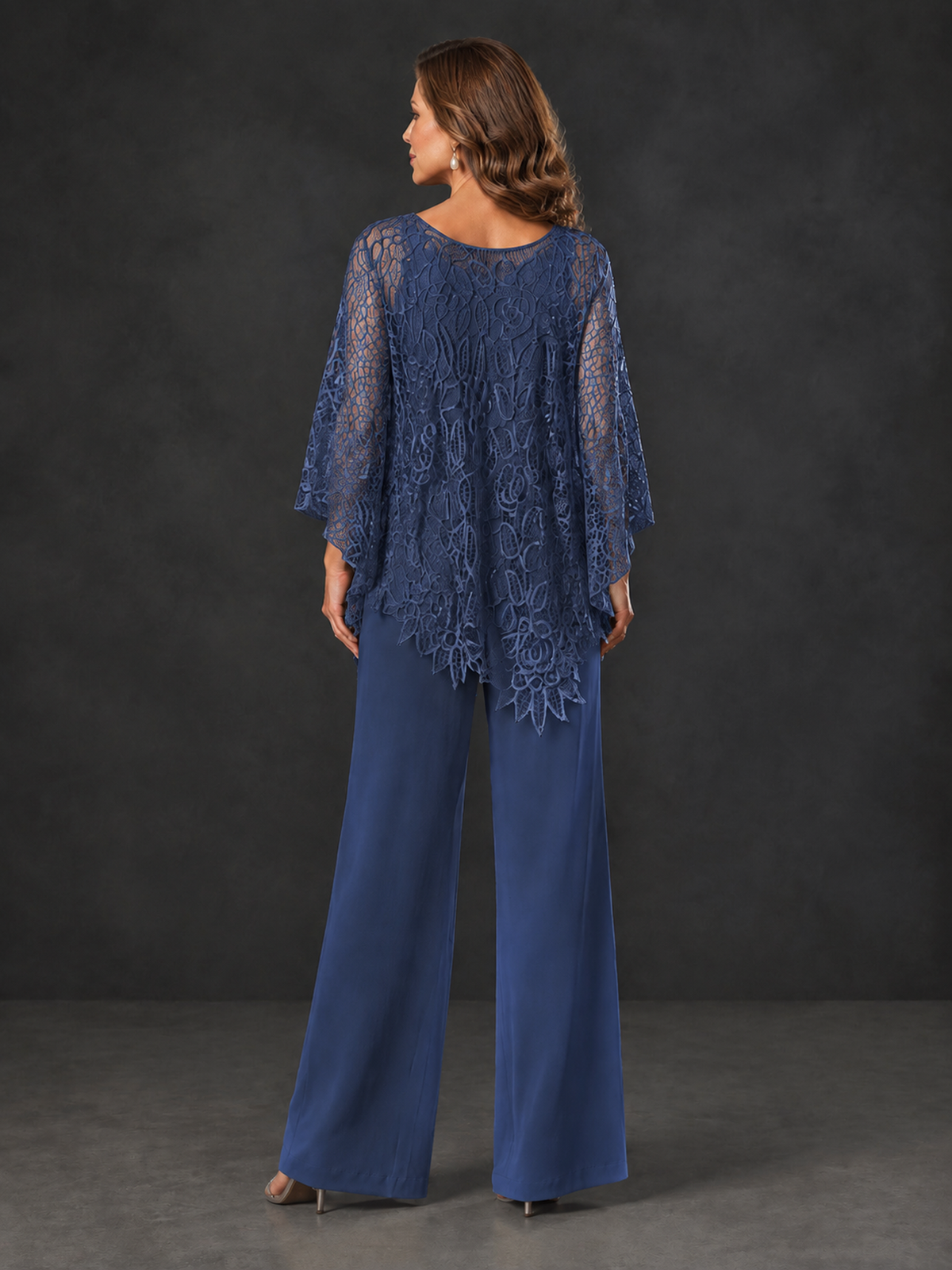 BOLODOO Navy Blue Lace Overlay Wide-Leg Pantsuit for Mothers of the Bride - Navy Blue
