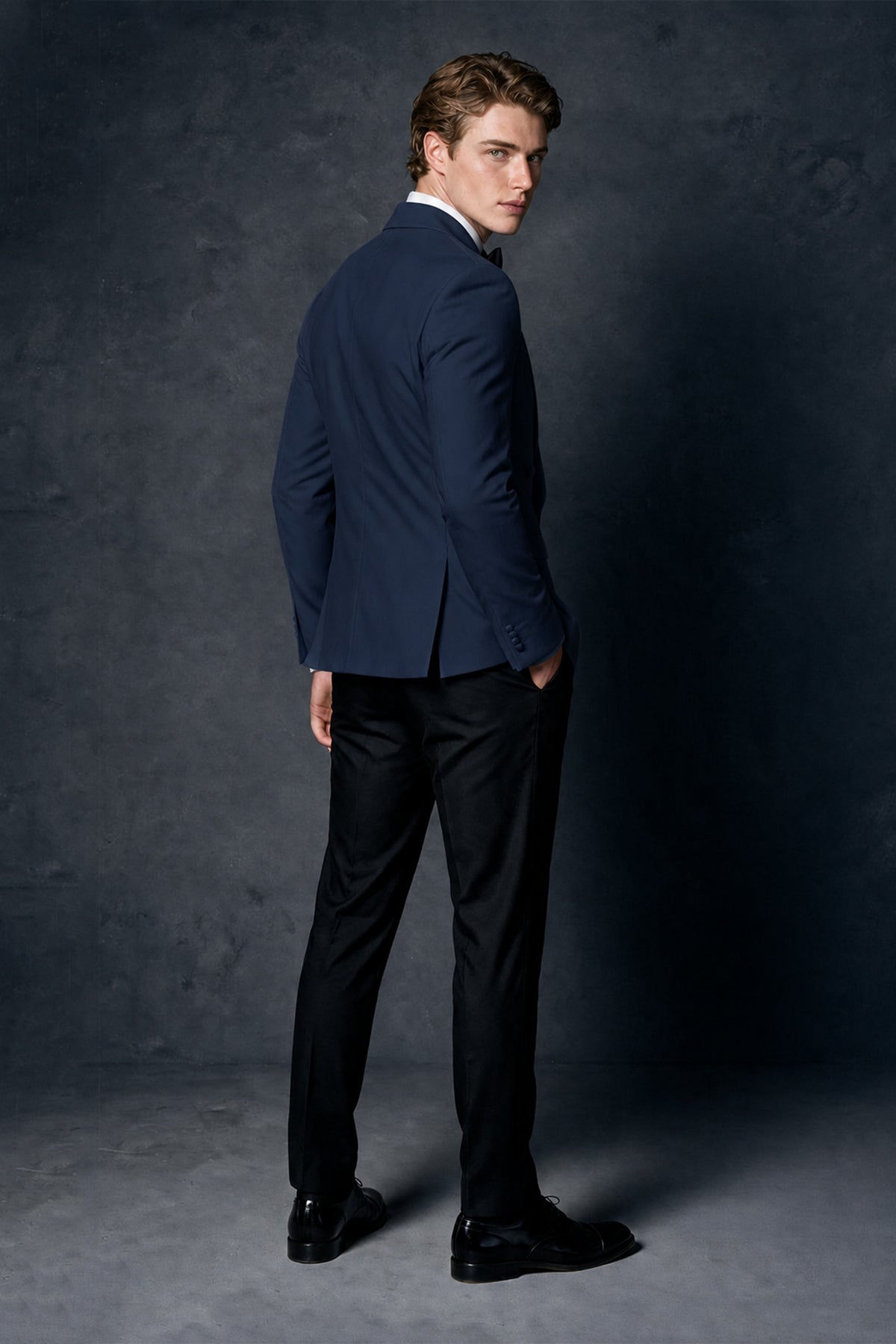 BOLODOO Men's Navy Blue Double-Breasted Tuxedo Blazer – Shawl Lapel Formal Suit Jacket - Navy Blue