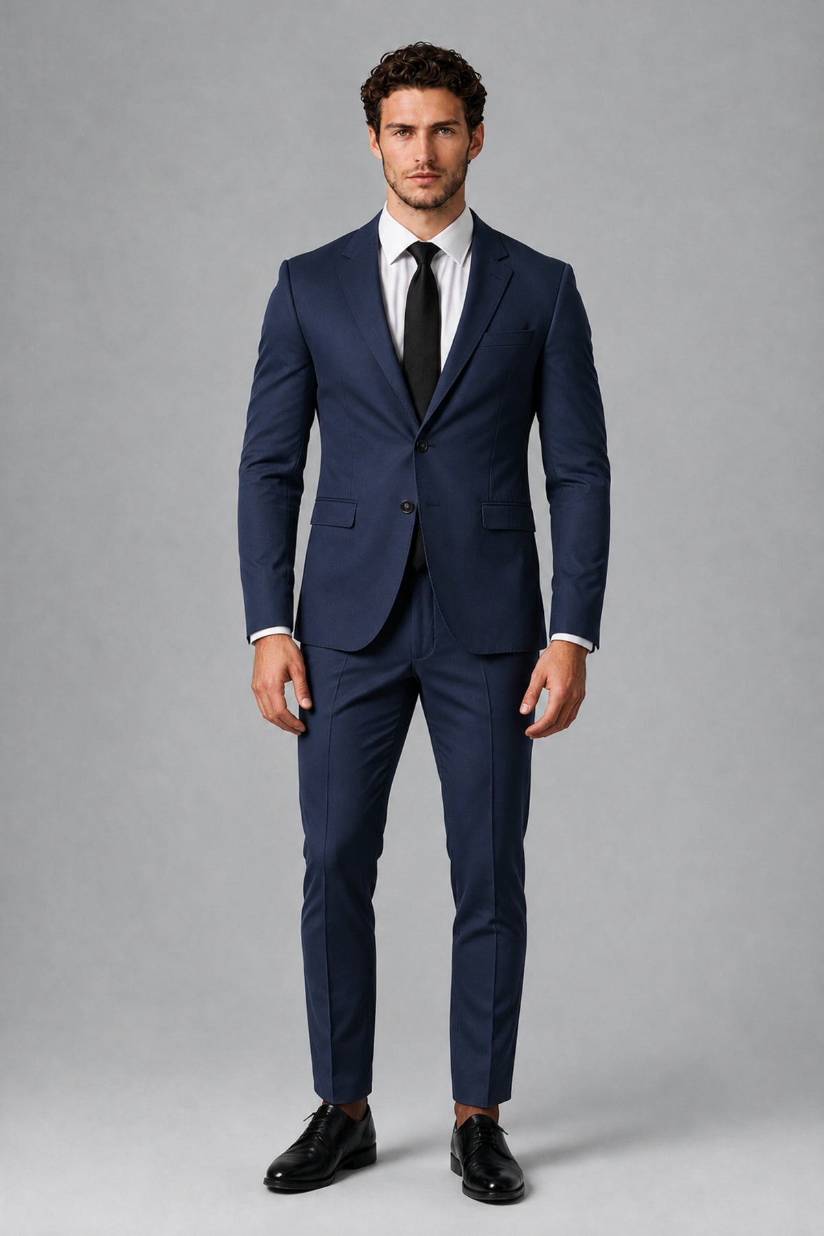 Bolodoo Men's Navy Blue Two-Piece Suit with Notch-Lapel Jacket & Trousers - Navy Blue - Navy_Blue_2