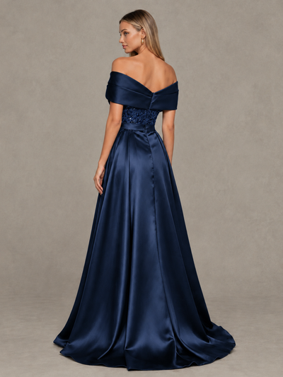 BOLODOO Navy Blue Sequin Mermaid Evening Dress with Detachable Satin Overskirt and Sweep Train - Navy Blue - Navy Blue_2