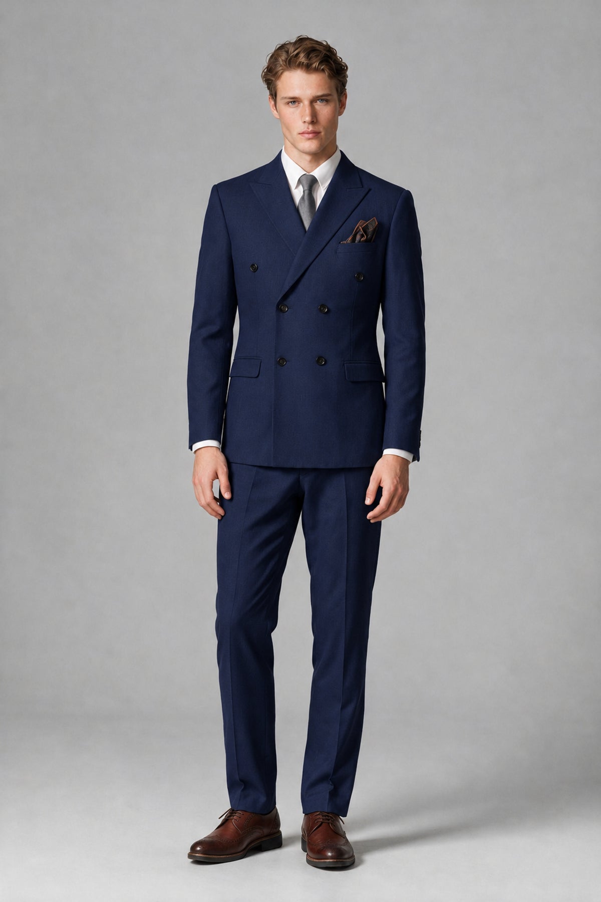 Bolodoo Men's Navy Blue Double-Breasted Two-Piece Suit with Peak Lapels - Navy Blue - Navy Blue_2