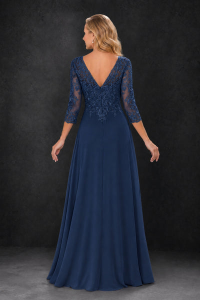 BOLODOO Navy Blue Lace Embroidered Mother of the Bride Dress with 3/4 Sleeves - Navy Blue
