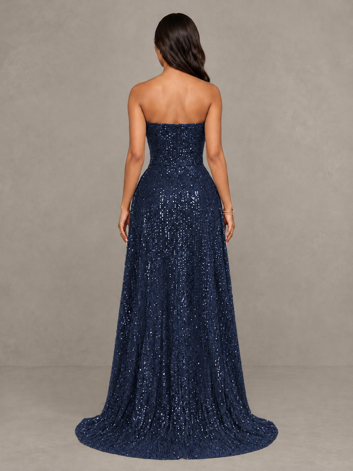 BOLODOO Navy Blue Sequin Strapless Mini Dress with High Low Overskirt - Navy Blue - Navy Blue_2