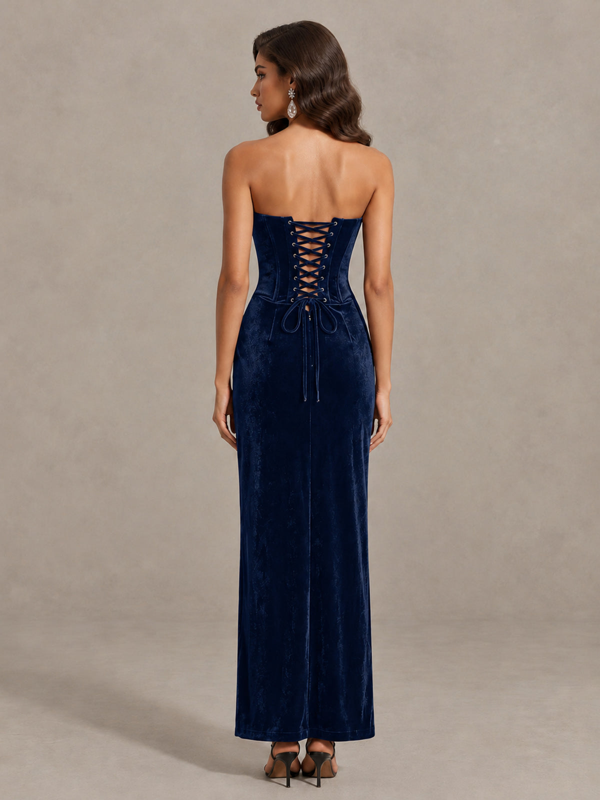 BOLODOO Navy Blue Strapless Velvet Cocktail Maxi Dress - Navy Blue - Navy Blue_2