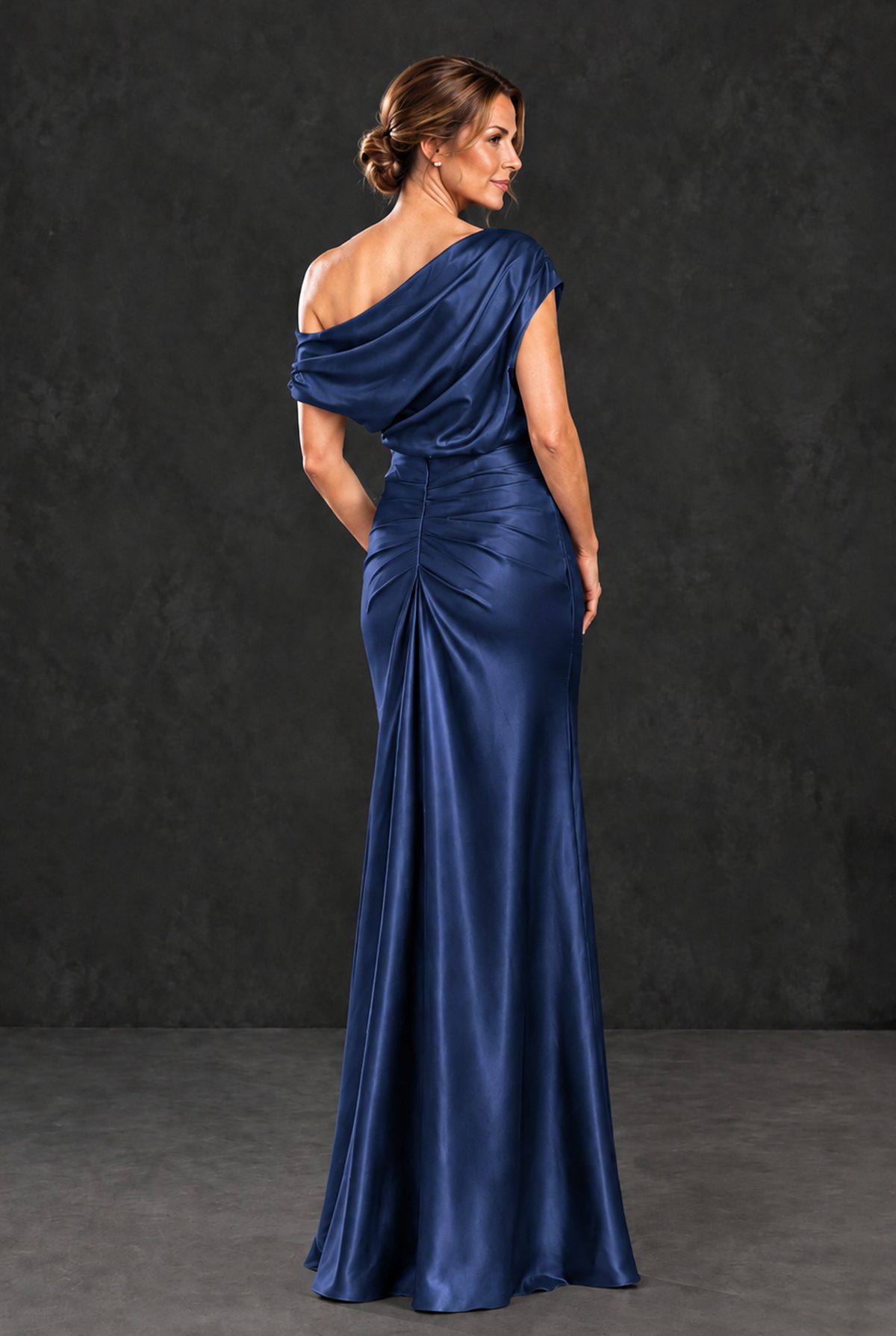 BOLODOO Navy Blue Asymmetric Ruched Mother of the Bride Dress - Navy Blue - Navy_Blue_2