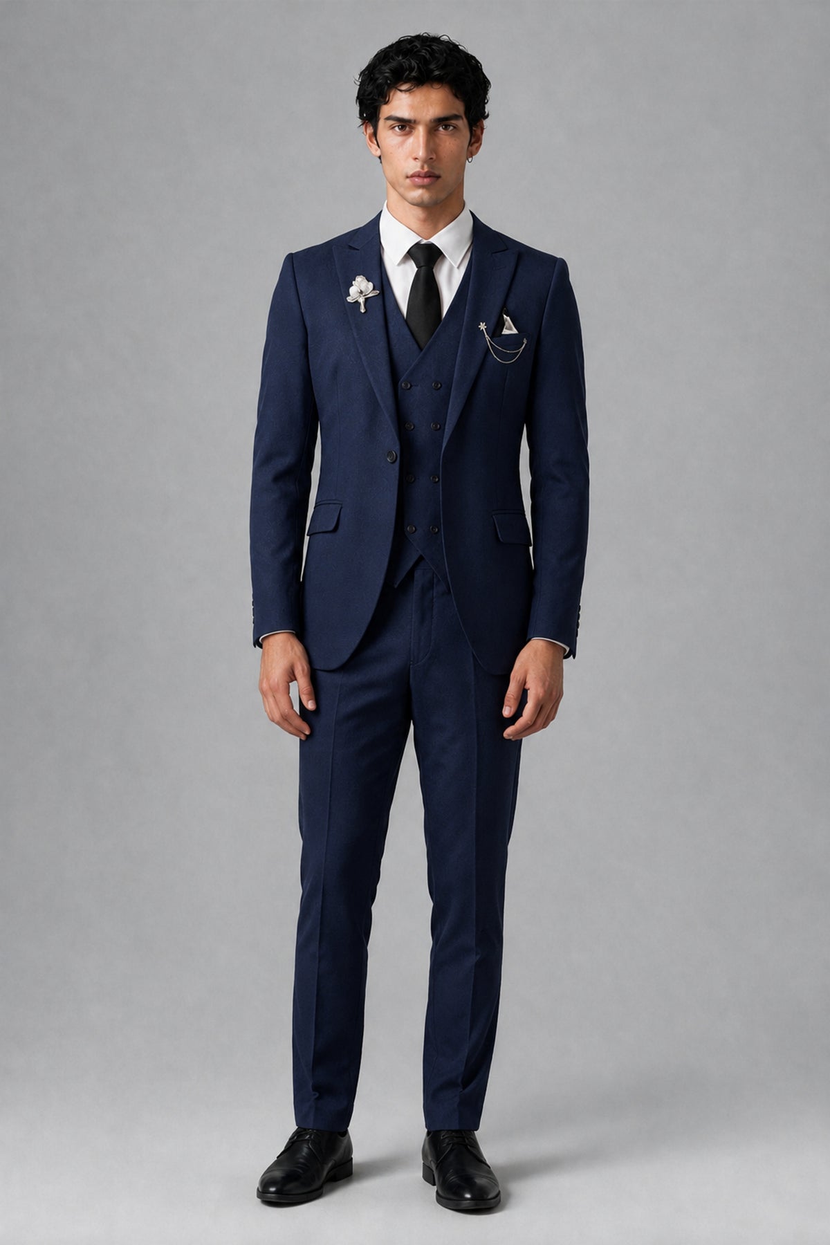 Bolodoo Men's Navy Blue 2-Piece Suit – Notch Lapel Jacket & Trousers - Navy Blue - Navy_Blue_2
